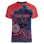 Custom Demons Football Women V-Neck T-Shirt Aboriginal Dot Art Pattern