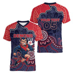 Custom Demons Football Women V-Neck T-Shirt Aboriginal Dot Art Pattern