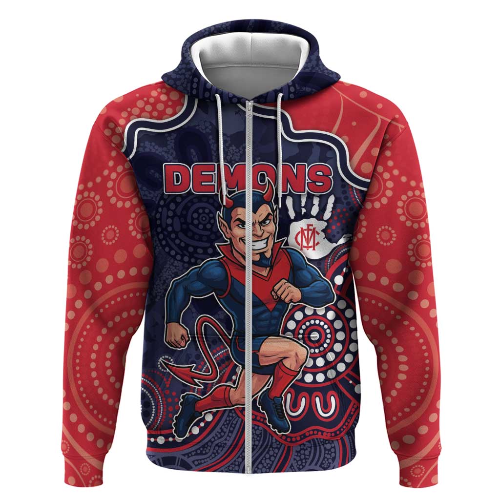 Custom Demons Football Zip Hoodie Aboriginal Dot Art Pattern