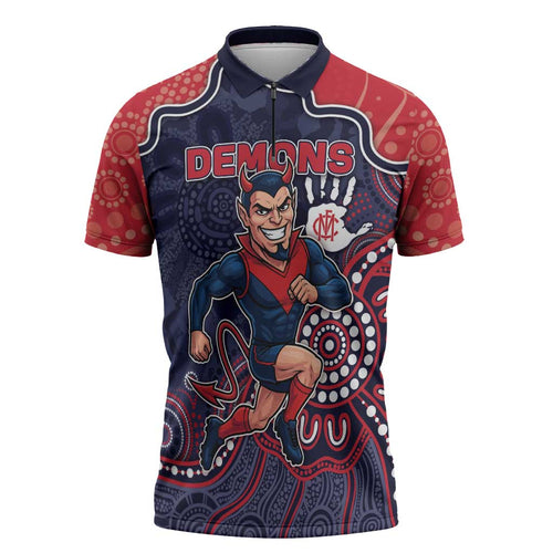 Custom Demons Football Zipper Polo Shirt Aboriginal Dot Art Pattern