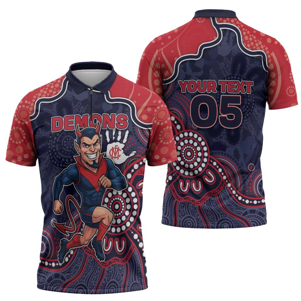 Custom Demons Football Zipper Polo Shirt Aboriginal Dot Art Pattern