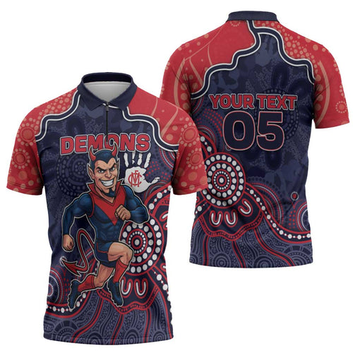 Custom Demons Football Zipper Polo Shirt Aboriginal Dot Art Pattern
