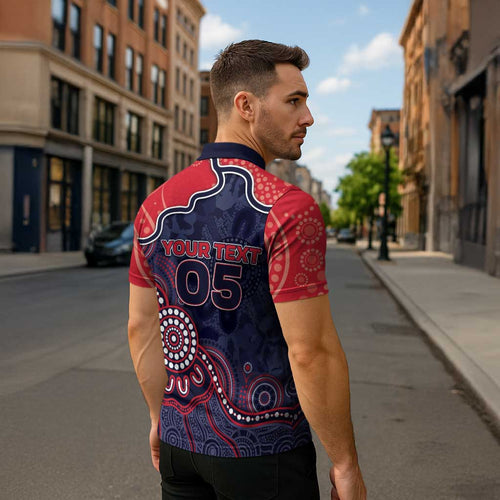 Custom Demons Football Zipper Polo Shirt Aboriginal Dot Art Pattern