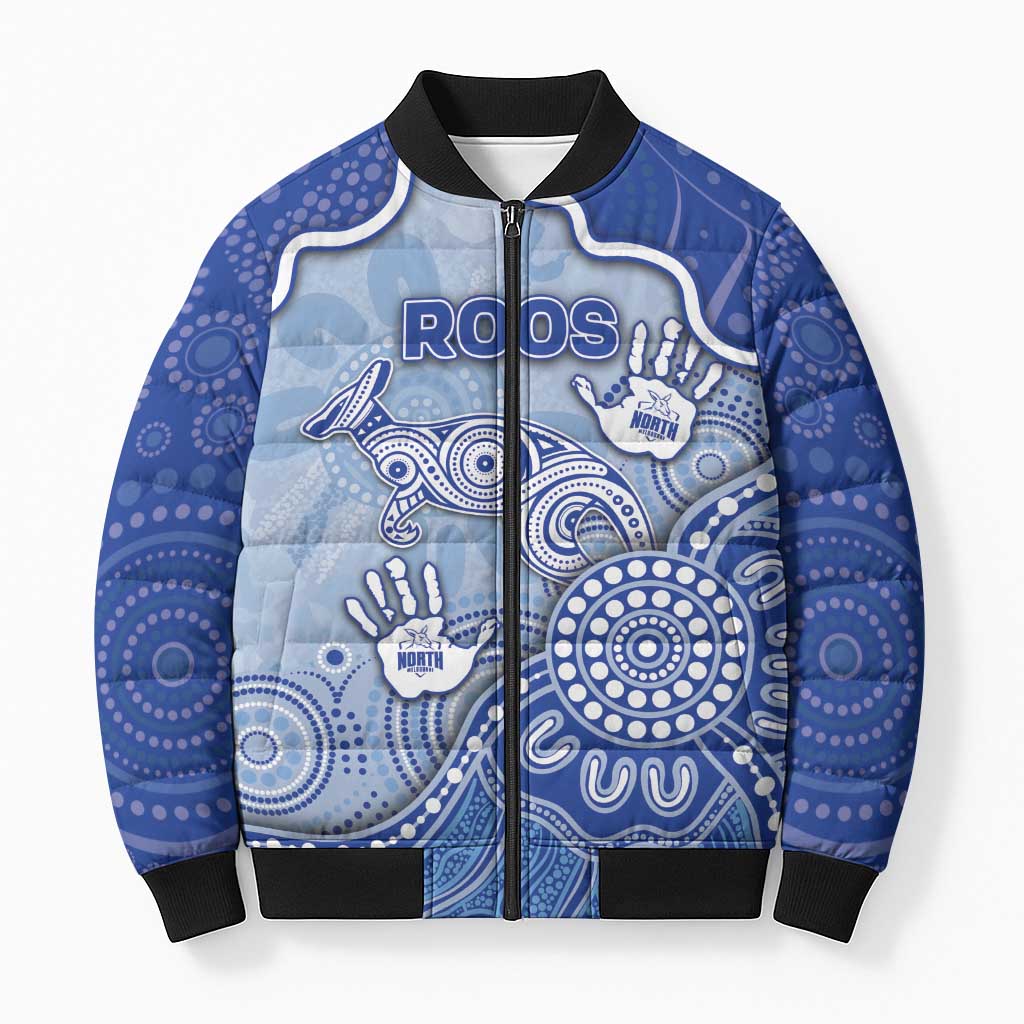 Custom Roos Football Bomber Puffer Jacket Aboriginal Dot Art Pattern