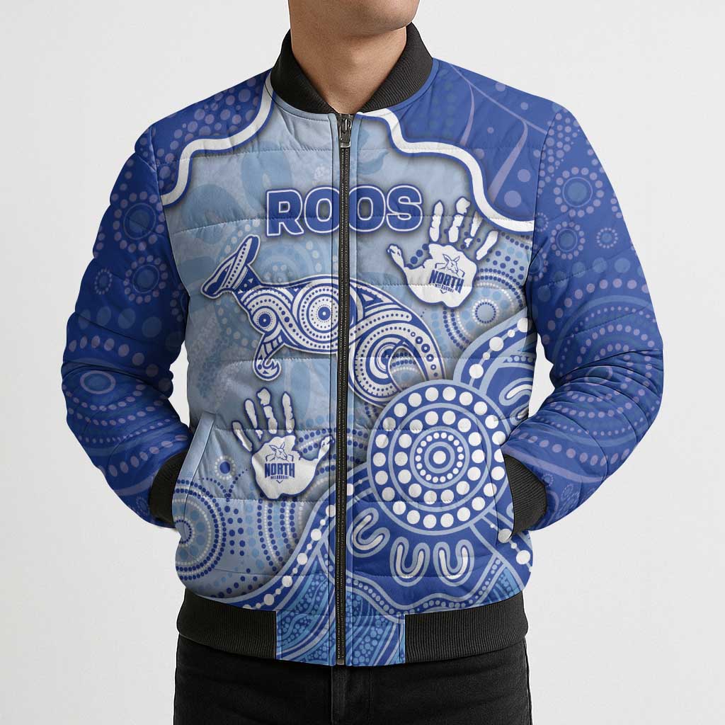 Custom Roos Football Bomber Puffer Jacket Aboriginal Dot Art Pattern