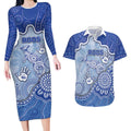 Custom Roos Football Couples Matching Long Sleeve Bodycon Dress and Hawaiian Shirt Aboriginal Dot Art Pattern