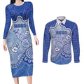 Custom Roos Football Couples Matching Long Sleeve Bodycon Dress and Long Sleeve Button Shirt Aboriginal Dot Art Pattern