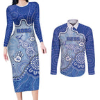 Custom Roos Football Couples Matching Long Sleeve Bodycon Dress and Long Sleeve Button Shirt Aboriginal Dot Art Pattern