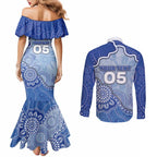 Custom Roos Football Couples Matching Mermaid Dress and Long Sleeve Button Shirt Aboriginal Dot Art Pattern