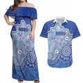 Custom Roos Football Couples Matching Off Shoulder Maxi Dress and Hawaiian Shirt Aboriginal Dot Art Pattern