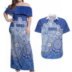 Custom Roos Football Couples Matching Off Shoulder Maxi Dress and Hawaiian Shirt Aboriginal Dot Art Pattern