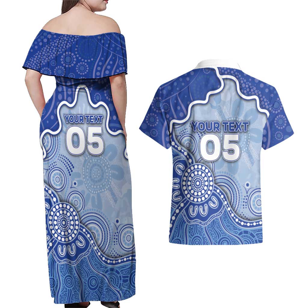 Custom Roos Football Couples Matching Off Shoulder Maxi Dress and Hawaiian Shirt Aboriginal Dot Art Pattern