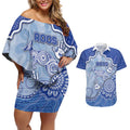 Custom Roos Football Couples Matching Off Shoulder Short Dress and Hawaiian Shirt Aboriginal Dot Art Pattern