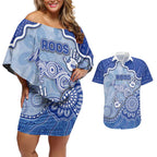 Custom Roos Football Couples Matching Off Shoulder Short Dress and Hawaiian Shirt Aboriginal Dot Art Pattern