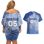 Custom Roos Football Couples Matching Off Shoulder Short Dress and Hawaiian Shirt Aboriginal Dot Art Pattern