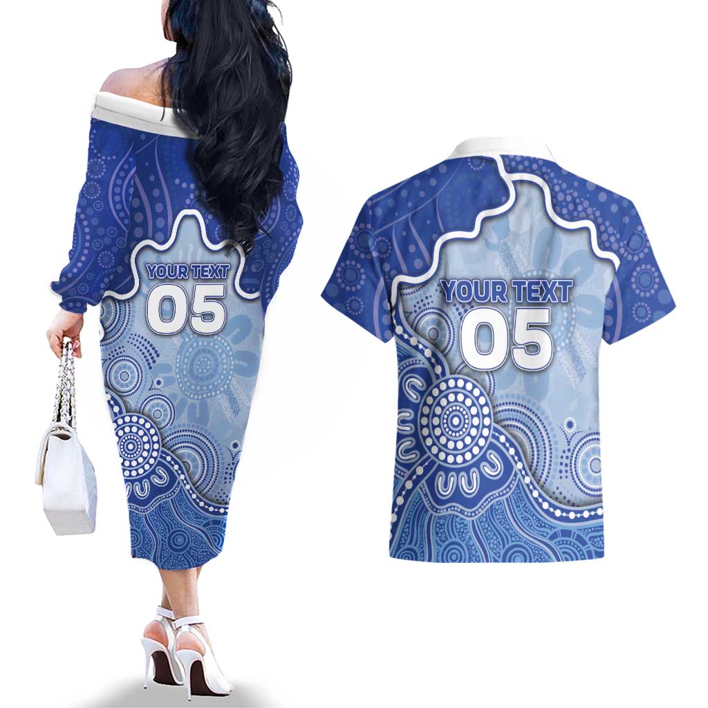 Custom Roos Football Couples Matching Off The Shoulder Long Sleeve Dress and Hawaiian Shirt Aboriginal Dot Art Pattern