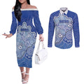 Custom Roos Football Couples Matching Off The Shoulder Long Sleeve Dress and Long Sleeve Button Shirt Aboriginal Dot Art Pattern