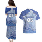 Custom Roos Football Couples Matching Puletasi and Hawaiian Shirt Aboriginal Dot Art Pattern