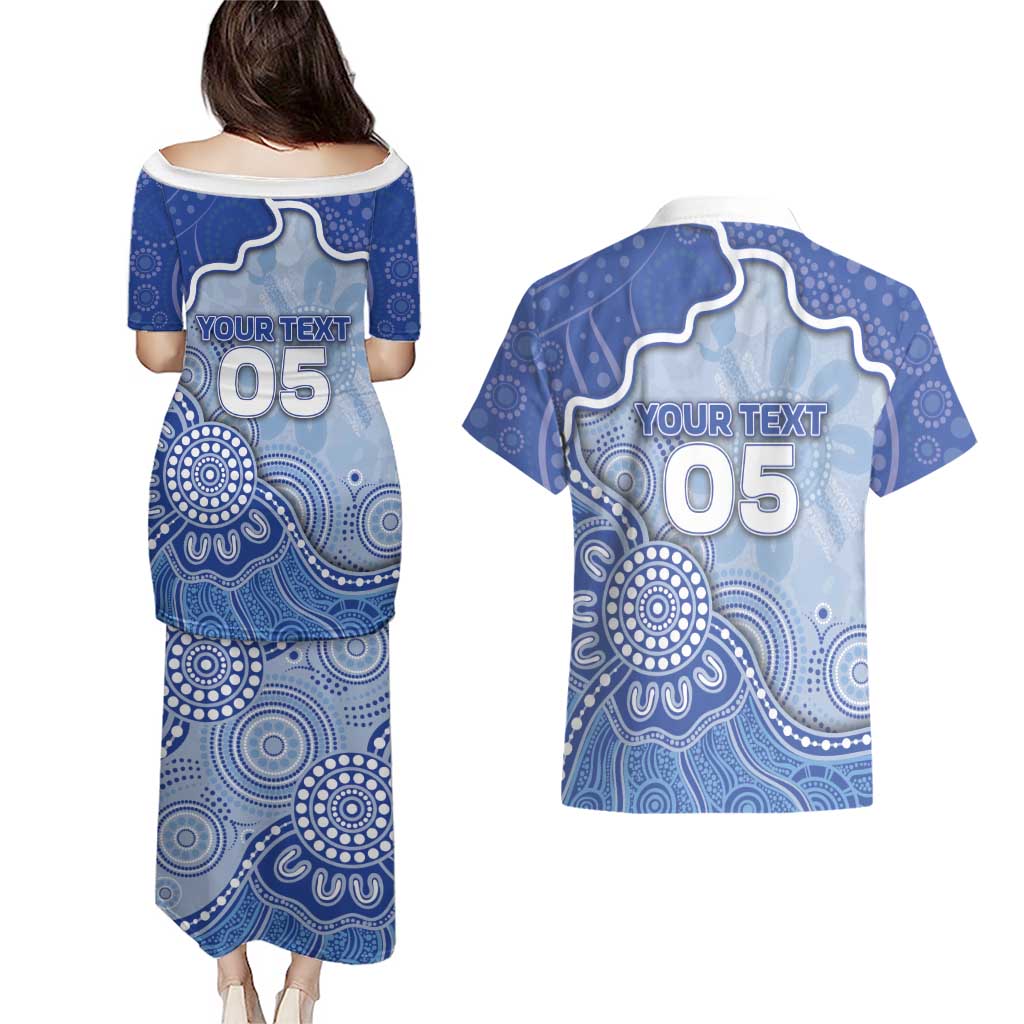 Custom Roos Football Couples Matching Puletasi and Hawaiian Shirt Aboriginal Dot Art Pattern