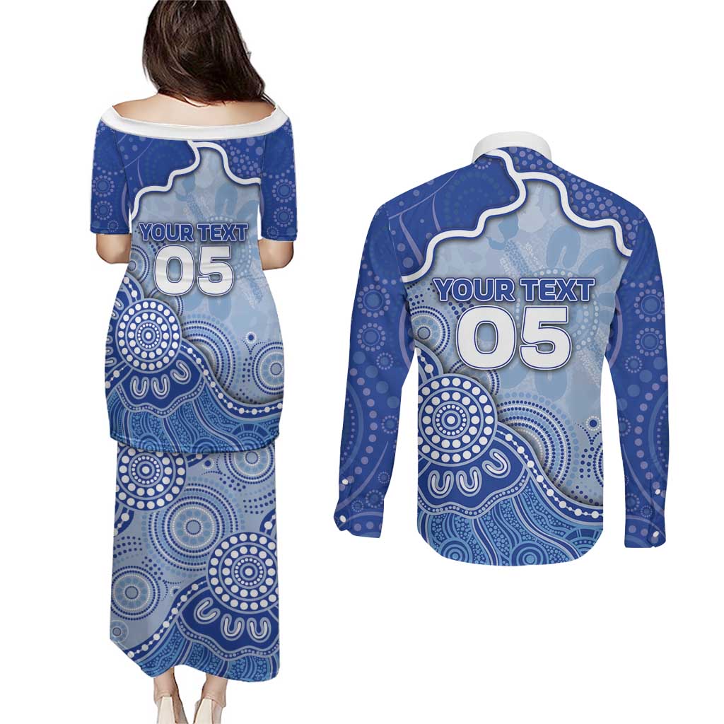 Custom Roos Football Couples Matching Puletasi and Long Sleeve Button Shirt Aboriginal Dot Art Pattern