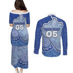 Custom Roos Football Couples Matching Puletasi and Long Sleeve Button Shirt Aboriginal Dot Art Pattern