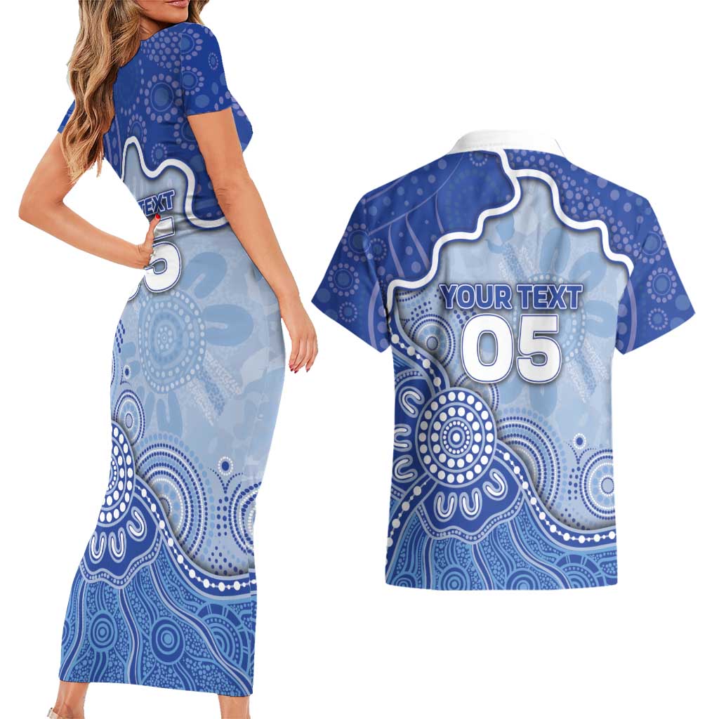 Custom Roos Football Couples Matching Short Sleeve Bodycon Dress and Hawaiian Shirt Aboriginal Dot Art Pattern