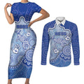 Custom Roos Football Couples Matching Short Sleeve Bodycon Dress and Long Sleeve Button Shirt Aboriginal Dot Art Pattern