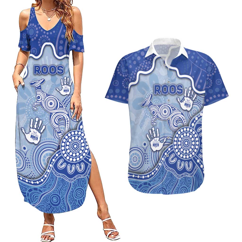 Custom Roos Football Couples Matching Summer Maxi Dress and Hawaiian Shirt Aboriginal Dot Art Pattern