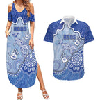 Custom Roos Football Couples Matching Summer Maxi Dress and Hawaiian Shirt Aboriginal Dot Art Pattern