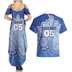 Custom Roos Football Couples Matching Summer Maxi Dress and Hawaiian Shirt Aboriginal Dot Art Pattern