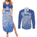 Custom Roos Football Couples Matching Summer Maxi Dress and Long Sleeve Button Shirt Aboriginal Dot Art Pattern