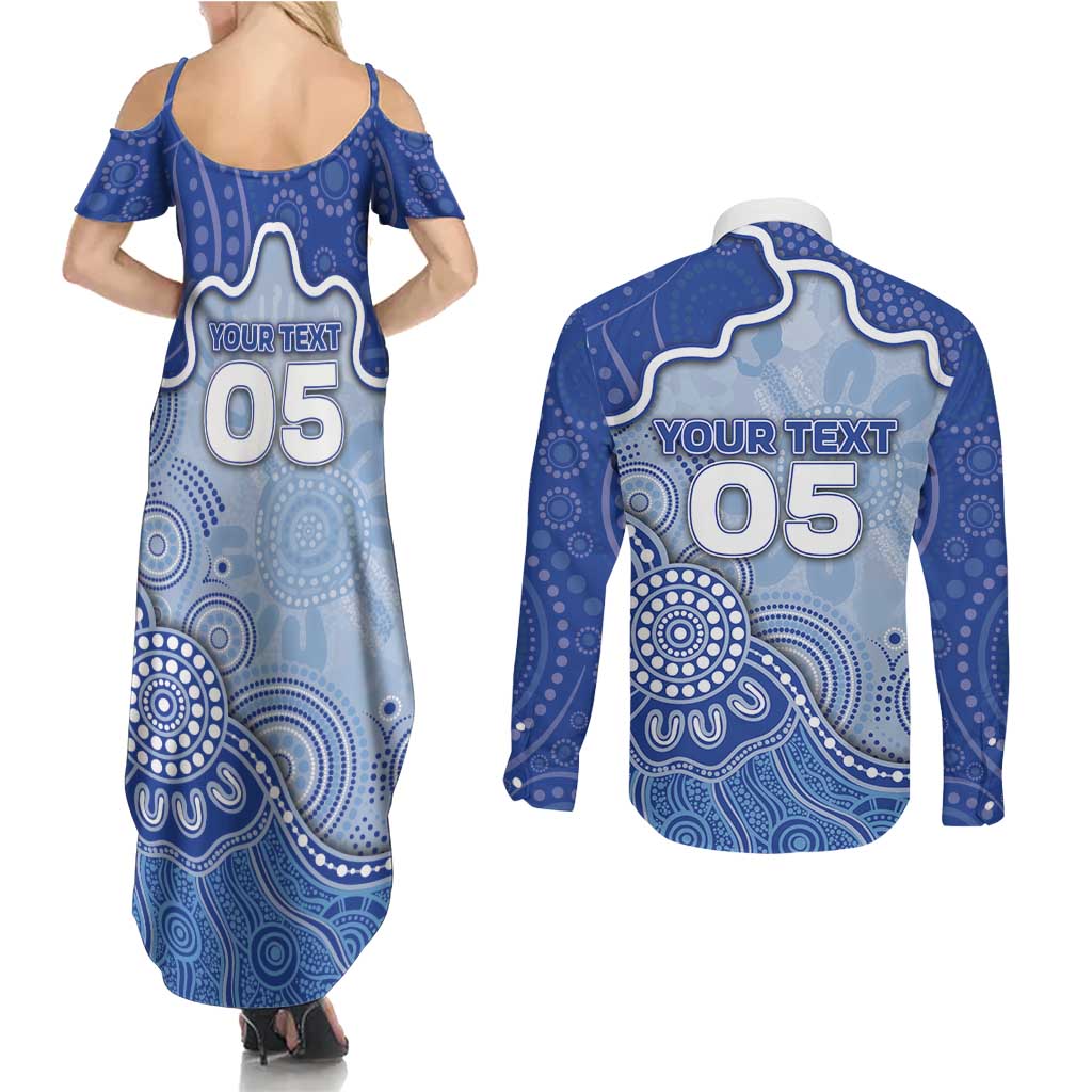 Custom Roos Football Couples Matching Summer Maxi Dress and Long Sleeve Button Shirt Aboriginal Dot Art Pattern