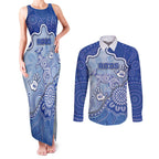 Custom Roos Football Couples Matching Tank Maxi Dress and Long Sleeve Button Shirt Aboriginal Dot Art Pattern