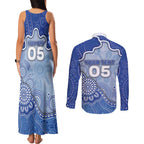 Custom Roos Football Couples Matching Tank Maxi Dress and Long Sleeve Button Shirt Aboriginal Dot Art Pattern