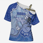 Custom Roos Football Cross Shoulder Shirt Aboriginal Dot Art Pattern