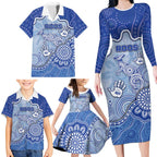 Custom Roos Football Family Matching Long Sleeve Bodycon Dress and Hawaiian Shirt Aboriginal Dot Art Pattern