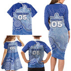 Custom Roos Football Family Matching Long Sleeve Bodycon Dress and Hawaiian Shirt Aboriginal Dot Art Pattern