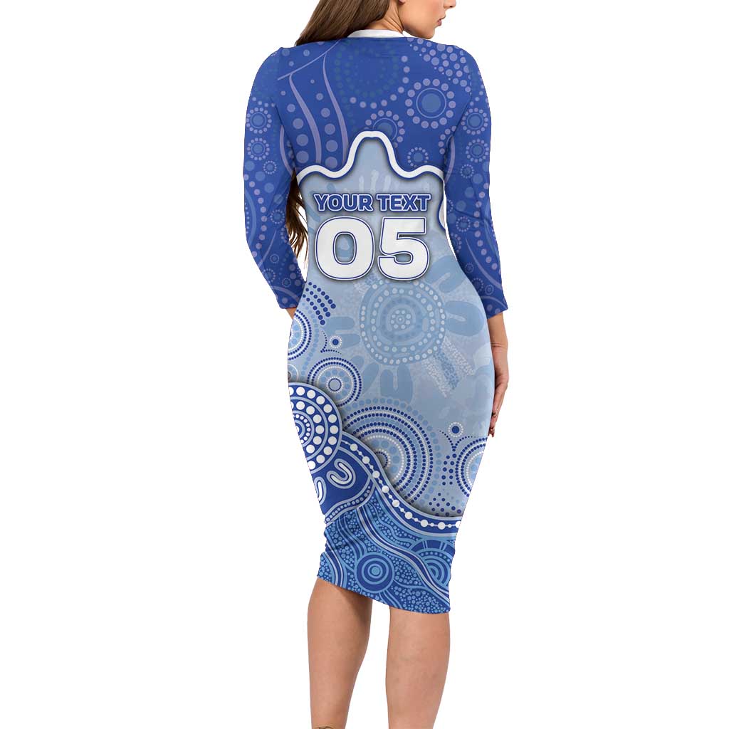 Custom Roos Football Family Matching Long Sleeve Bodycon Dress and Hawaiian Shirt Aboriginal Dot Art Pattern