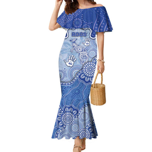 Custom Roos Football Family Matching Mermaid Dress and Hawaiian Shirt Aboriginal Dot Art Pattern