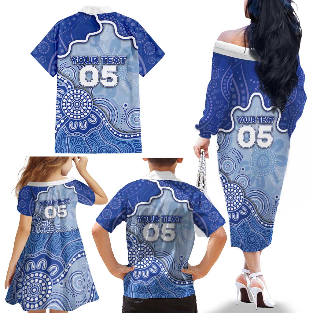 Custom Roos Football Family Matching Off The Shoulder Long Sleeve Dress and Hawaiian Shirt Aboriginal Dot Art Pattern