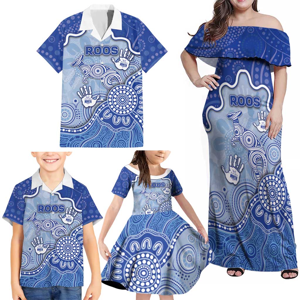 Custom Roos Football Family Matching Off Shoulder Maxi Dress and Hawaiian Shirt Aboriginal Dot Art Pattern
