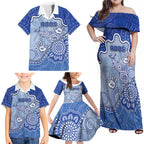 Custom Roos Football Family Matching Off Shoulder Maxi Dress and Hawaiian Shirt Aboriginal Dot Art Pattern