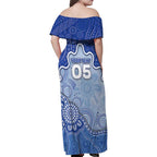 Custom Roos Football Family Matching Off Shoulder Maxi Dress and Hawaiian Shirt Aboriginal Dot Art Pattern