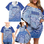 Custom Roos Football Family Matching Off Shoulder Short Dress and Hawaiian Shirt Aboriginal Dot Art Pattern