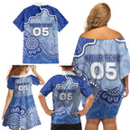 Custom Roos Football Family Matching Off Shoulder Short Dress and Hawaiian Shirt Aboriginal Dot Art Pattern