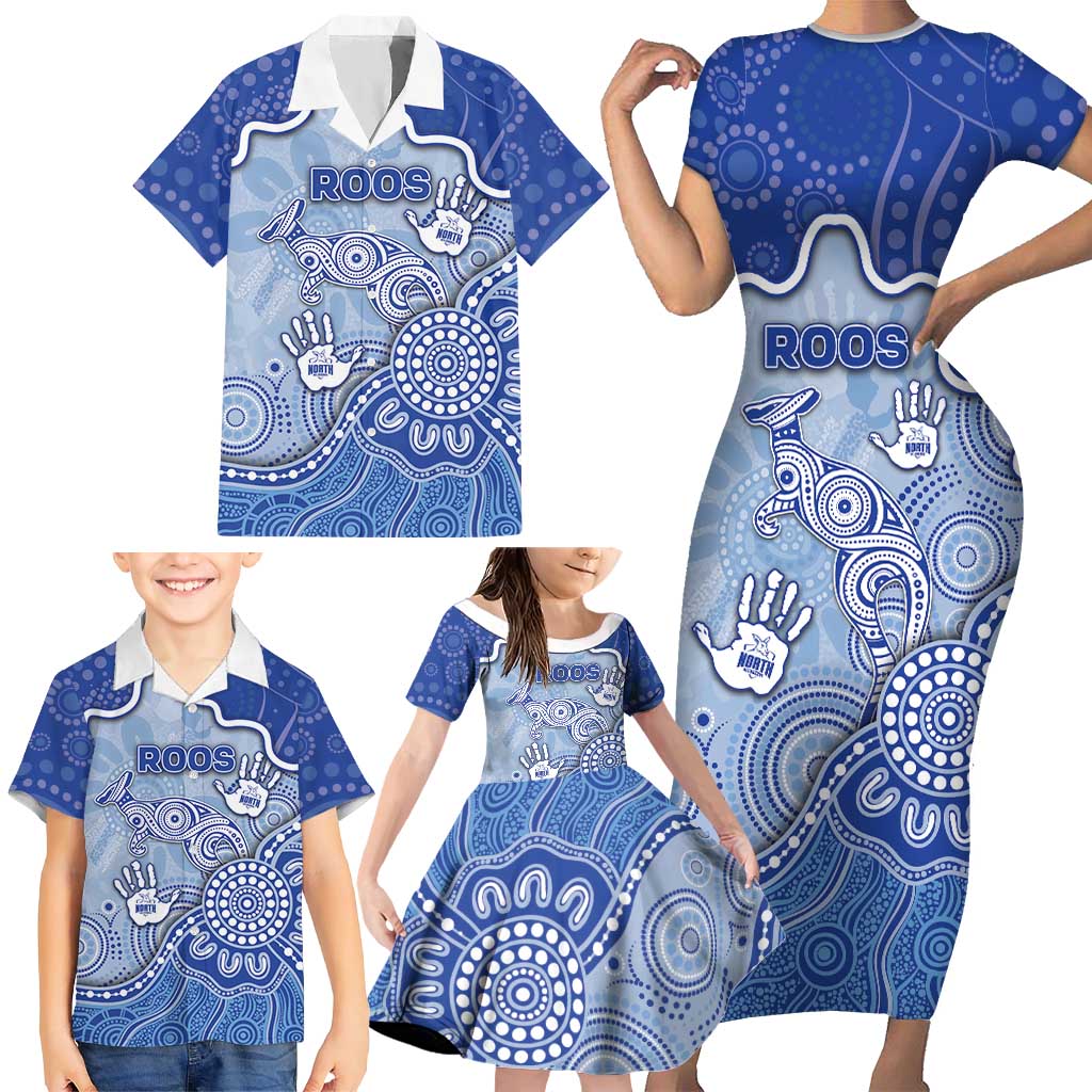 Custom Roos Football Family Matching Short Sleeve Bodycon Dress and Hawaiian Shirt Aboriginal Dot Art Pattern