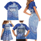 Custom Roos Football Family Matching Short Sleeve Bodycon Dress and Hawaiian Shirt Aboriginal Dot Art Pattern