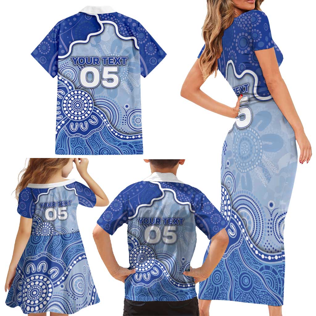 Custom Roos Football Family Matching Short Sleeve Bodycon Dress and Hawaiian Shirt Aboriginal Dot Art Pattern