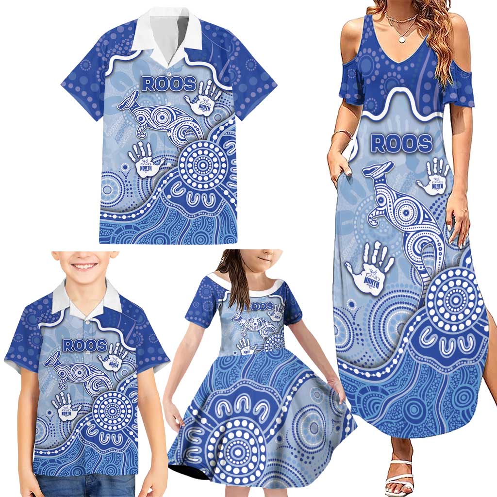 Custom Roos Football Family Matching Summer Maxi Dress and Hawaiian Shirt Aboriginal Dot Art Pattern