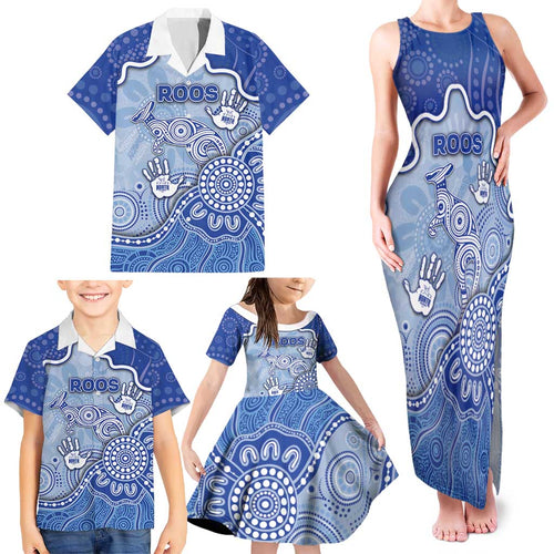 Custom Roos Football Family Matching Tank Maxi Dress and Hawaiian Shirt Aboriginal Dot Art Pattern